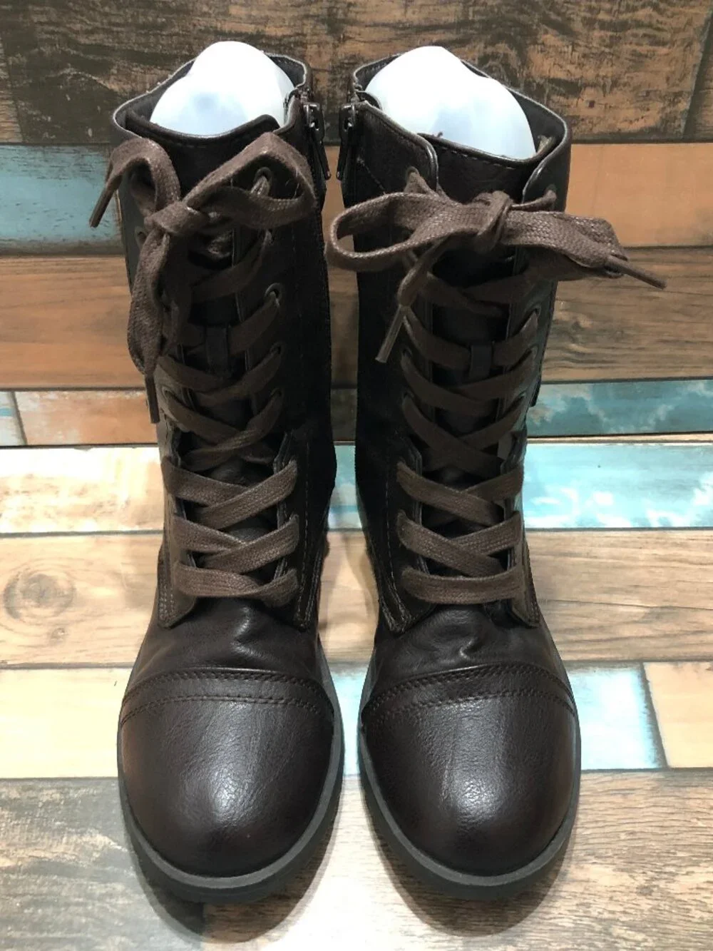 Self Esteem Combat Boots Zip Up Lace Up Brown Women's Size 6.5 M - Picture 6 of 12
